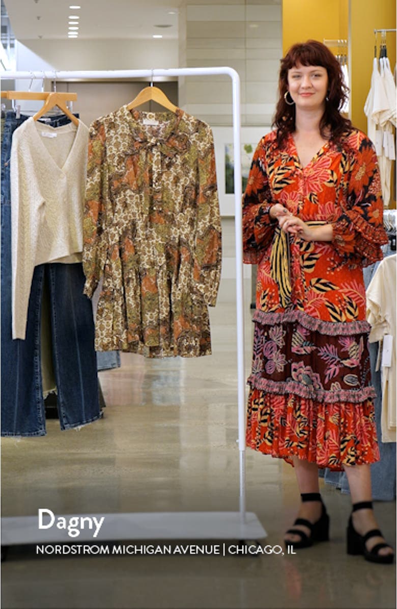 Maris Print Long Sleeve Silk Minidress, sales video thumbnail