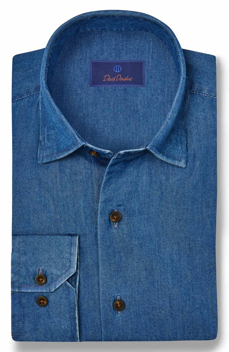 David Donahue Denim Twill Sport Shirt, Main, color,