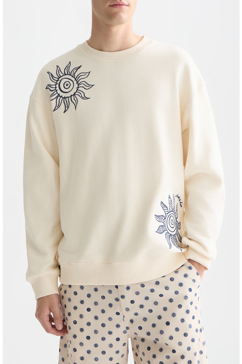 Oversize Embroidered Cotton Crewneck Sweatshirt, Main, color, EGGNOG