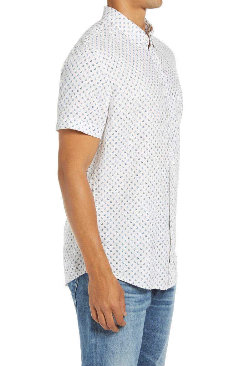 Carson Slim Fit Floral Short Sleeve Linen Blend Button-Up Shirt, Alternate, color, BLEU FLEURS