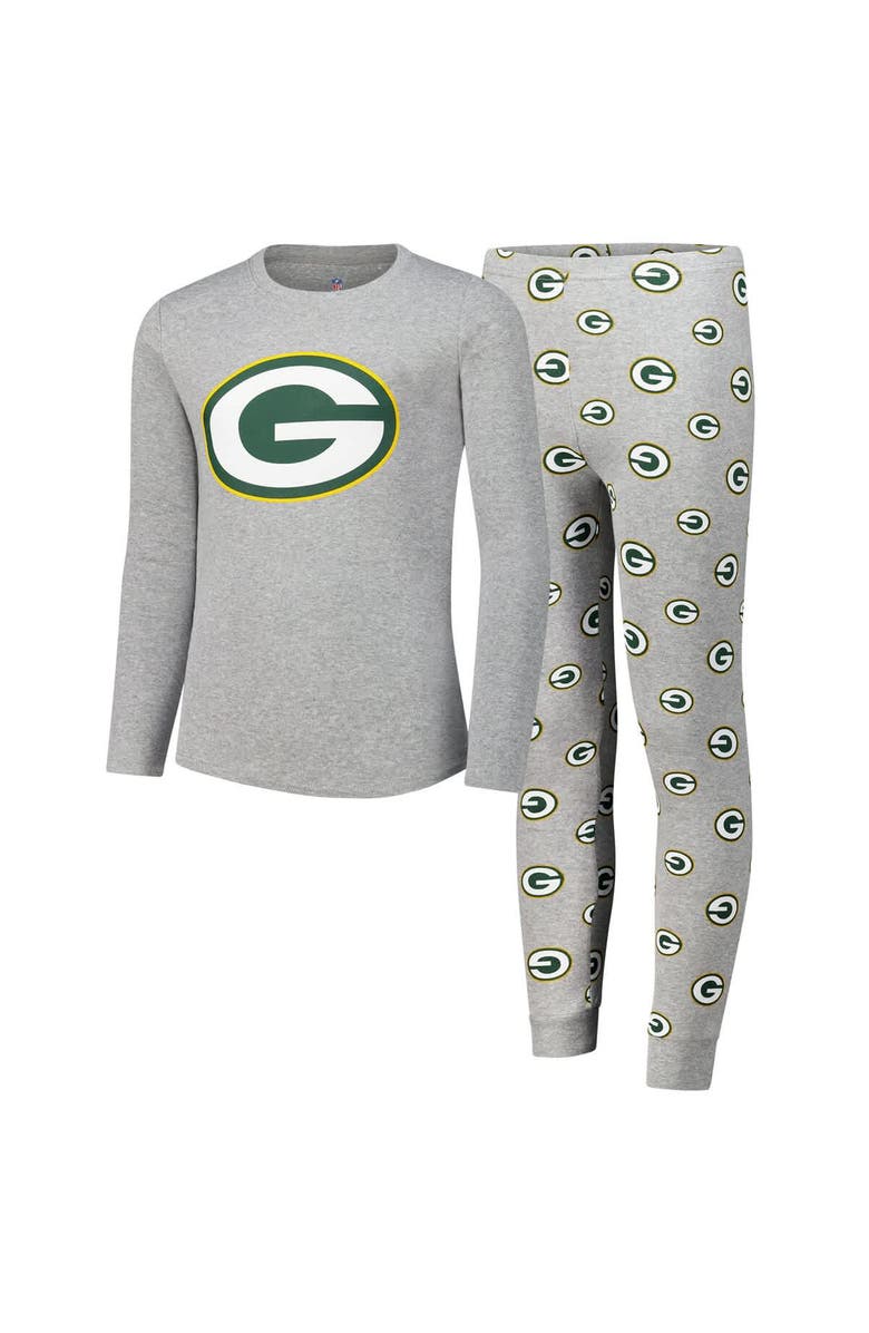 Outerstuff Youth Green Bay Packers Long Sleeve T-Shirt and Pants Sleep Set, Main, color, Heather Gray