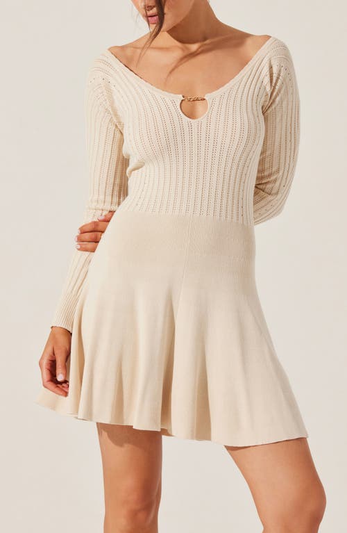 Astr Cybele Pointelle Mini Sweater Dress In Beige In Brown