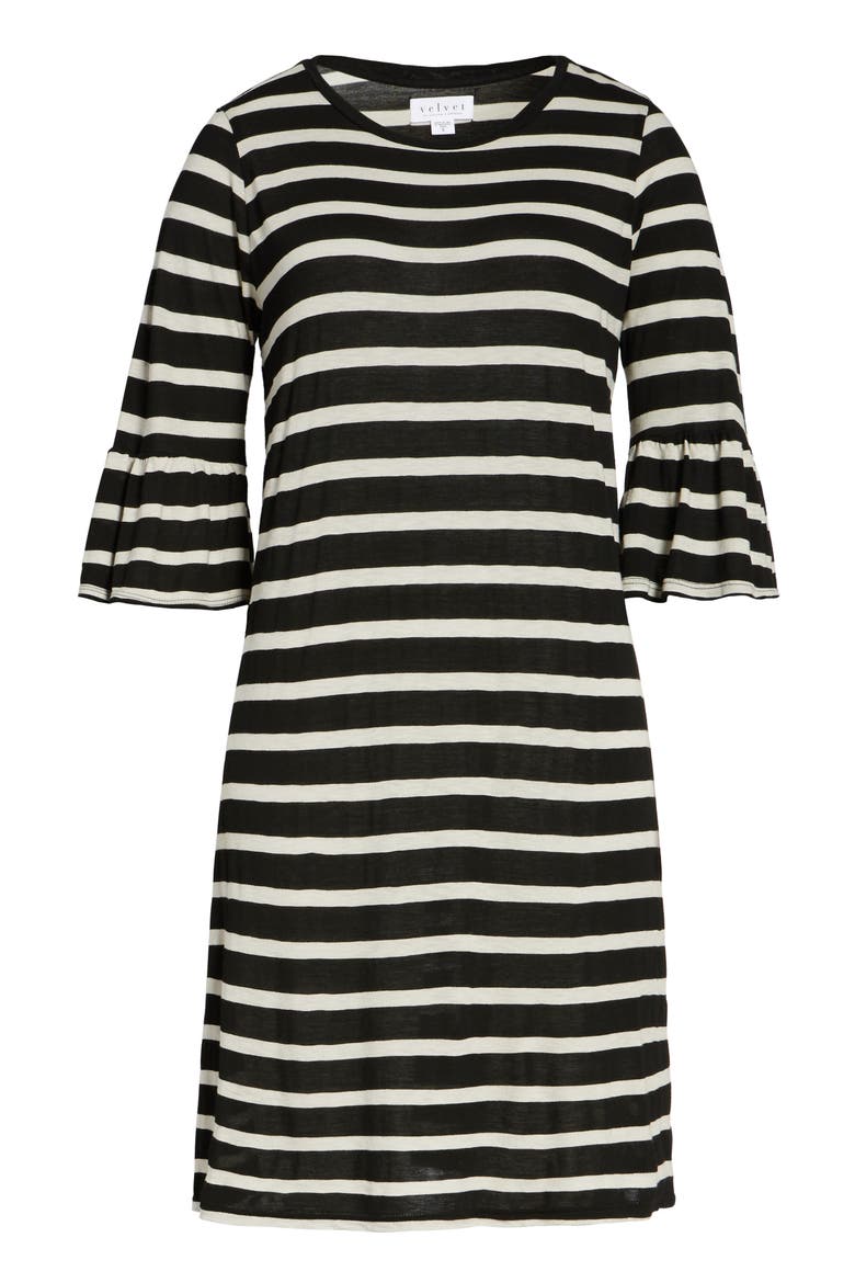 by Graham & Spencer Stripe Bell Sleeve Dress, Alternate, color, BLACK/ CREAM
