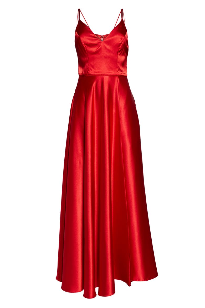 Double Strap Satin Evening Gown, Alternate, color, RED