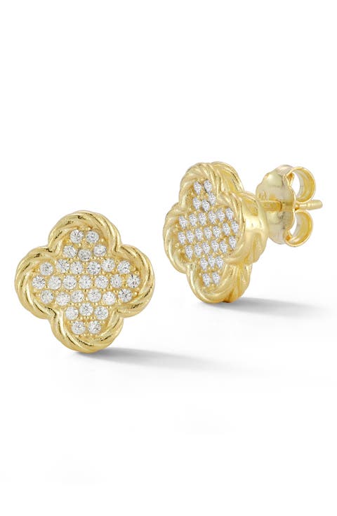 Crystal Pavé Clover Stud Earrings