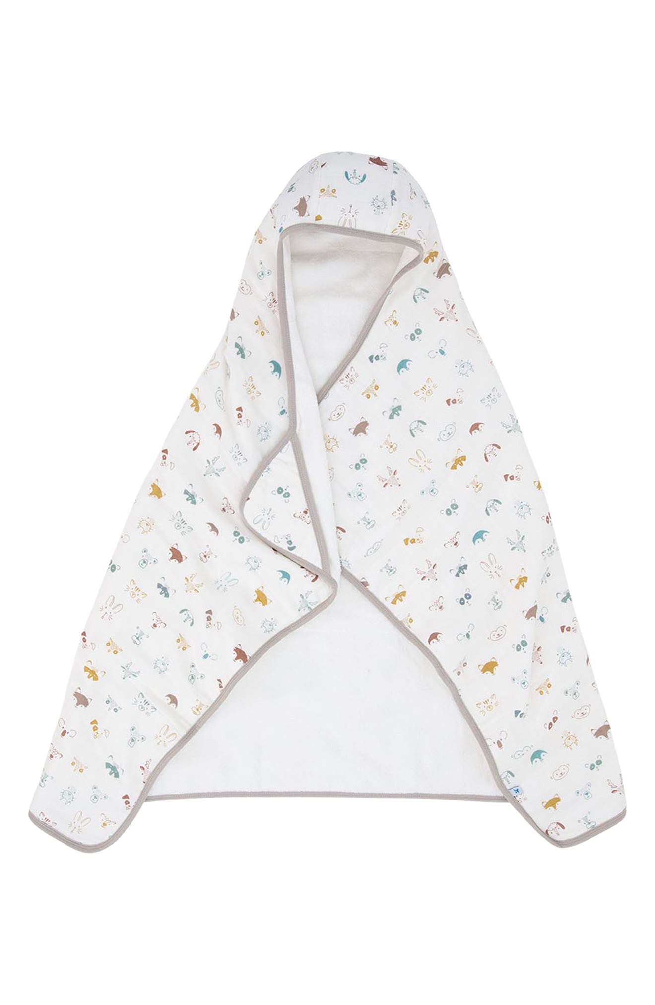 little unicorn Cotton Muslin & Terry Hooded Towel in Animal Crowd 