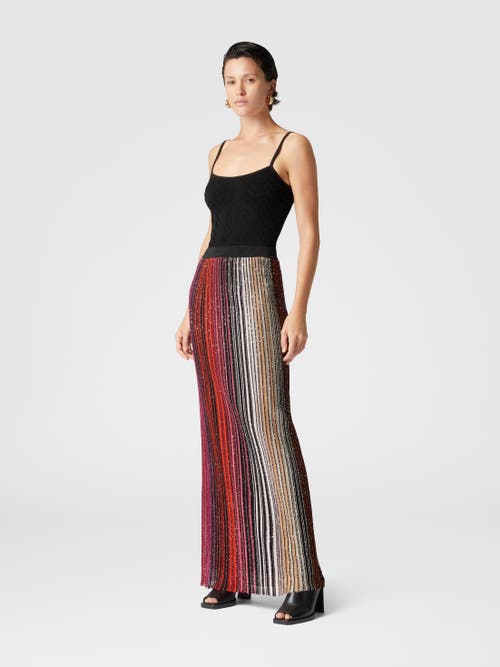 Missoni Striped Partial Long Skirt With Sequins In Black & Red