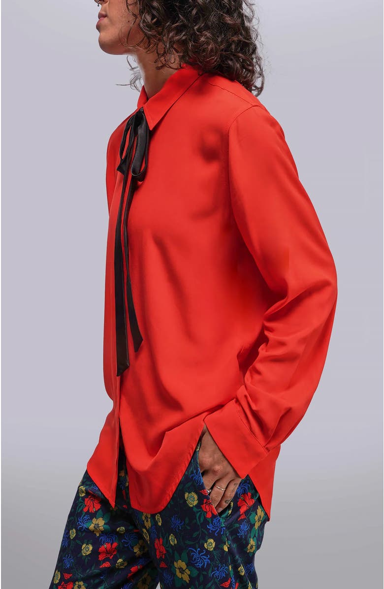 WILDFANG The Empower long Sleeve Bow Button Up, Alternate, color, Chili/Black