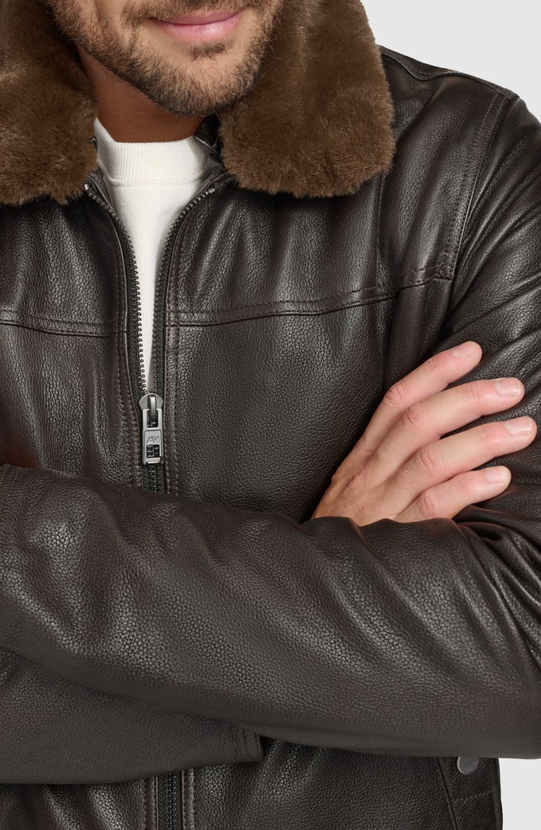 Andrew Marc Hedland Shearling Collar Lambskin Leather Aviator Jacket, Alternate, color, Black