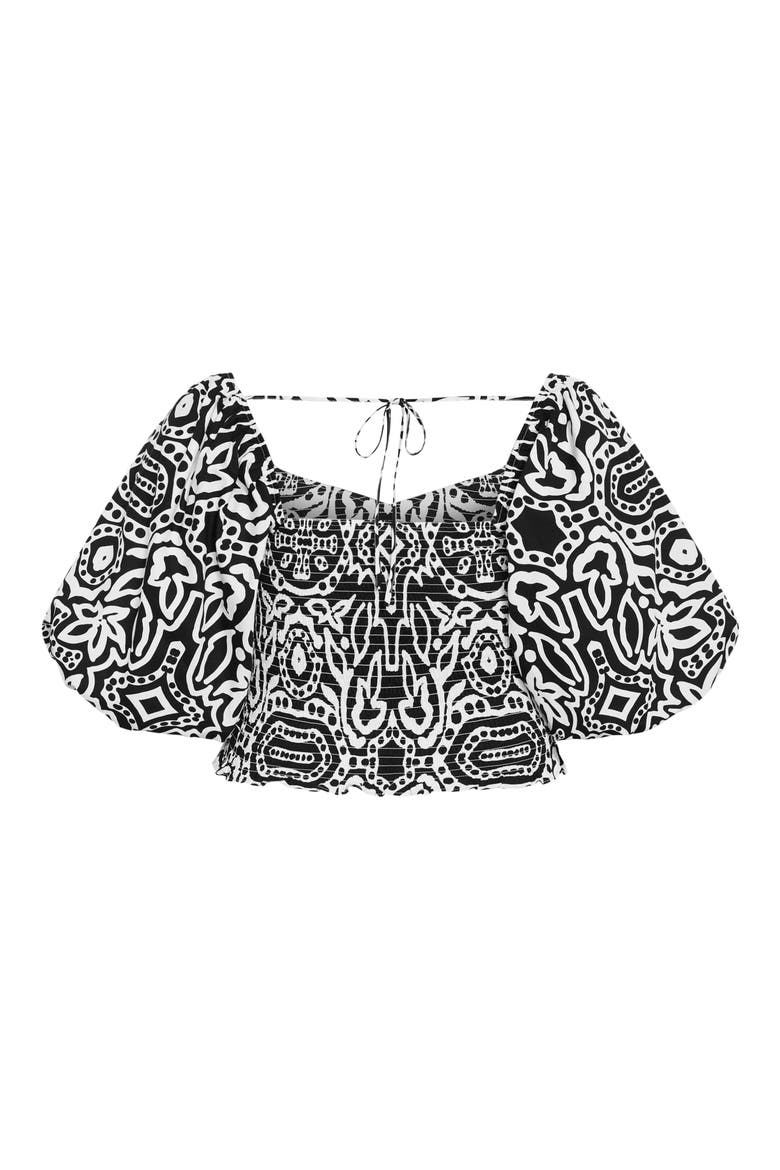 Hanna Printed Smocked Crop Top, Alternate, color, BLACK PRINT