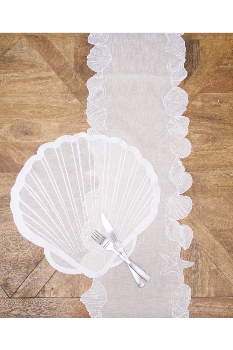 Shells Cutwork Clear Sheer Set of 6 Round Placemats 17", Alternate, color, Blue