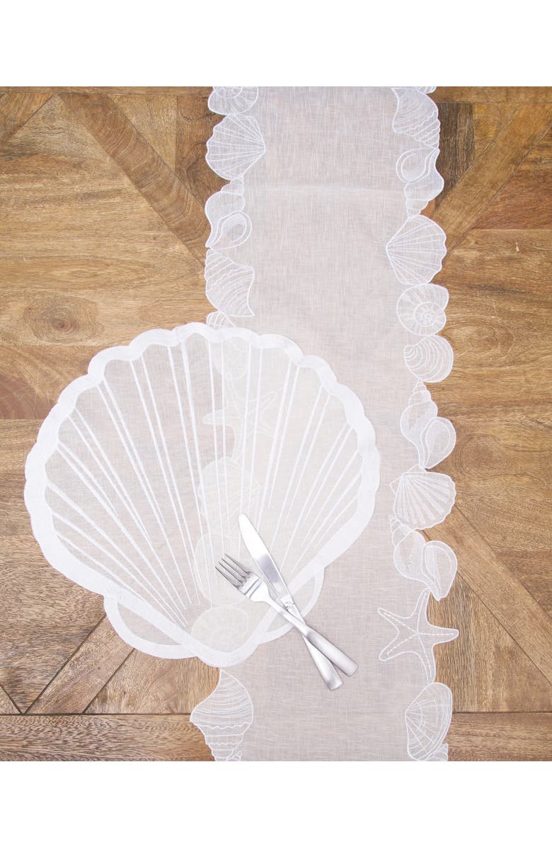 C&F Home Shells Cutwork Clear Sheer Set of 6 Round Placemats 17", Alternate, color, Blue