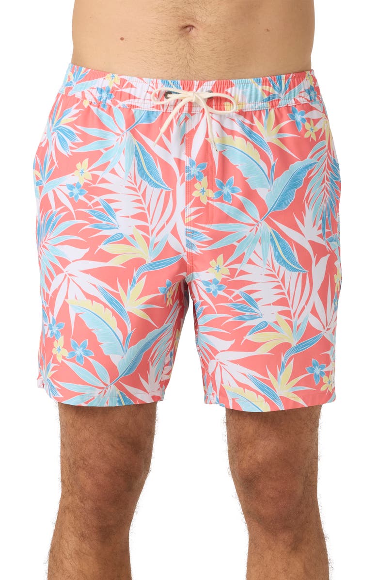O'Neill Hermosa Elastic Waist Swim Trunks, Main, color, Peach Echo