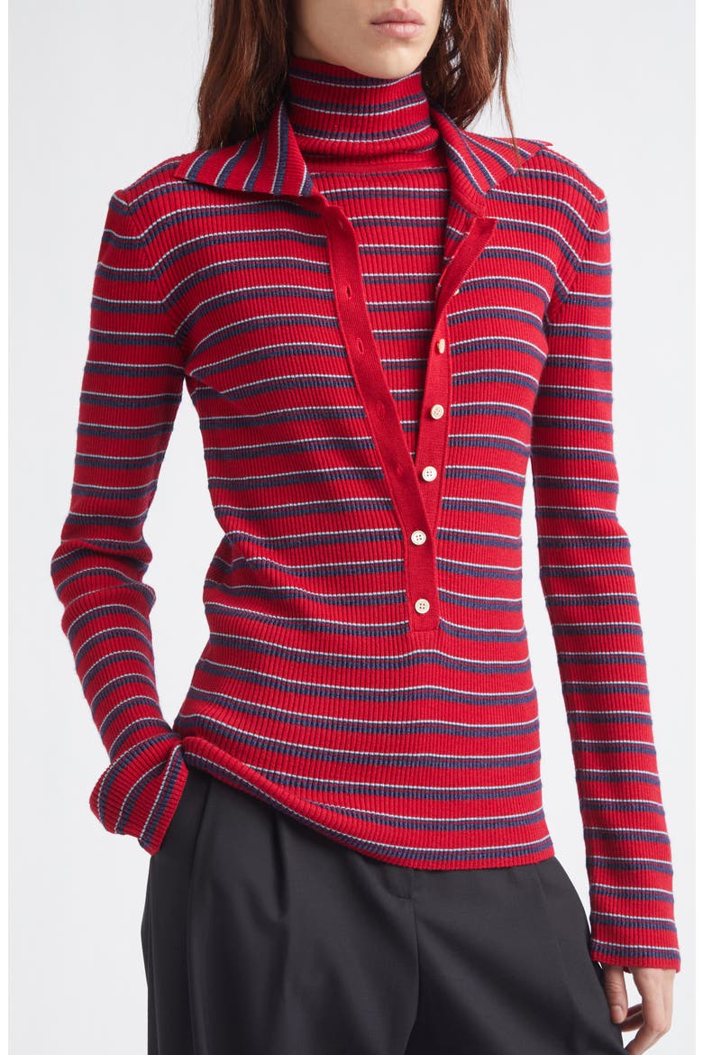 High-Neck Layered Knit Top, Alternate, color, RED