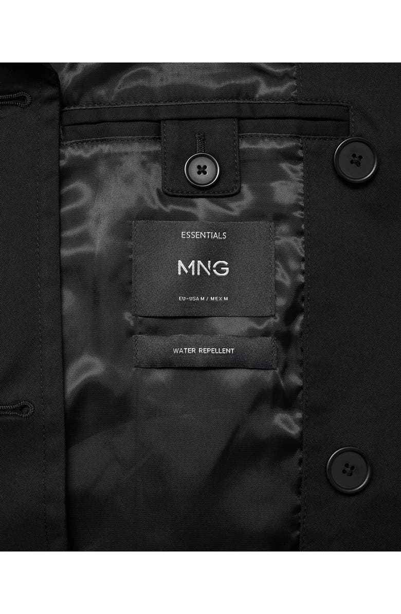 MANGO Water Repellent Trench Coat, Alternate, color, Black