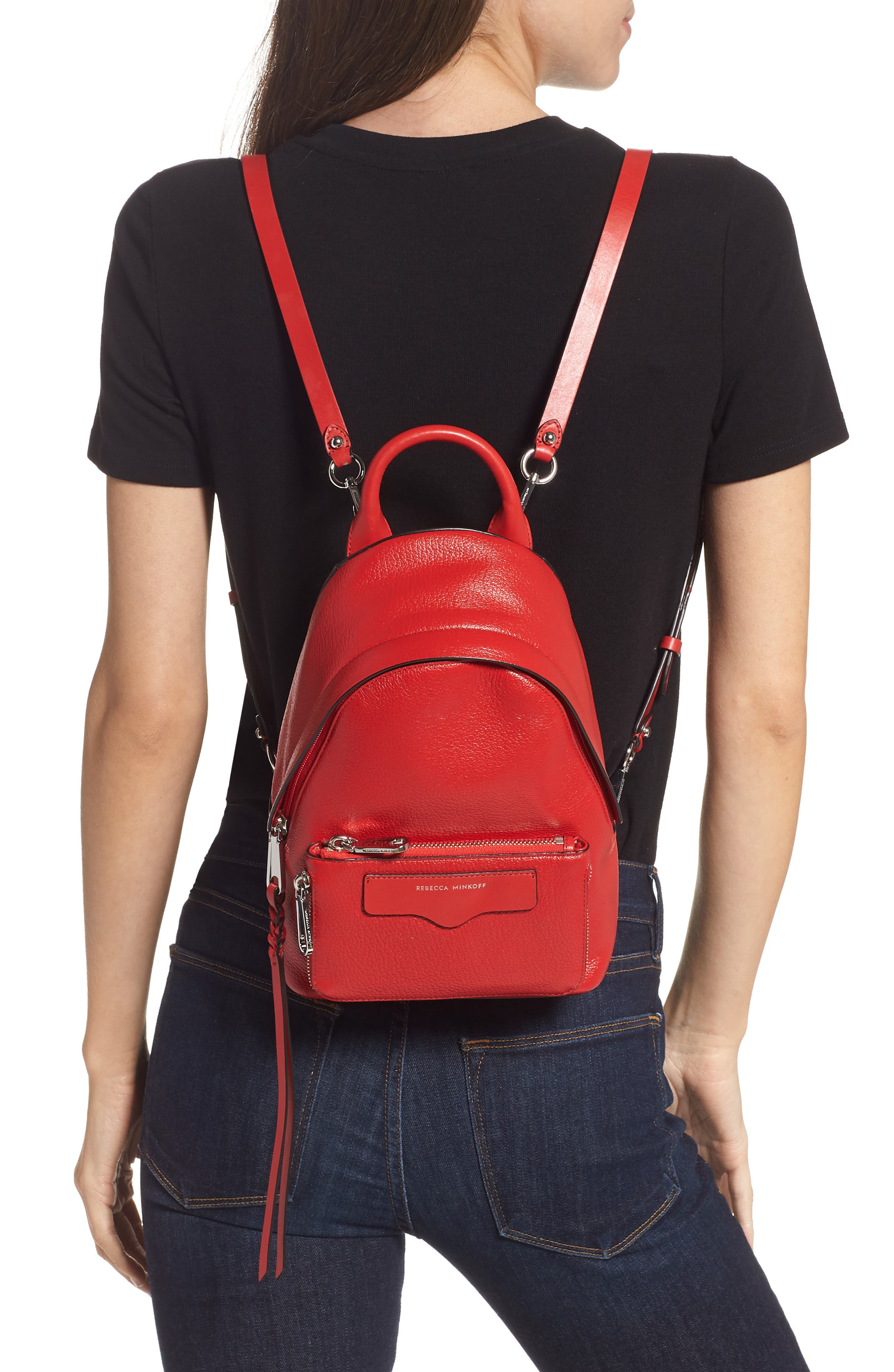 Mini Emma Convertible Leather Backpack, Alternate, color, TOMATO