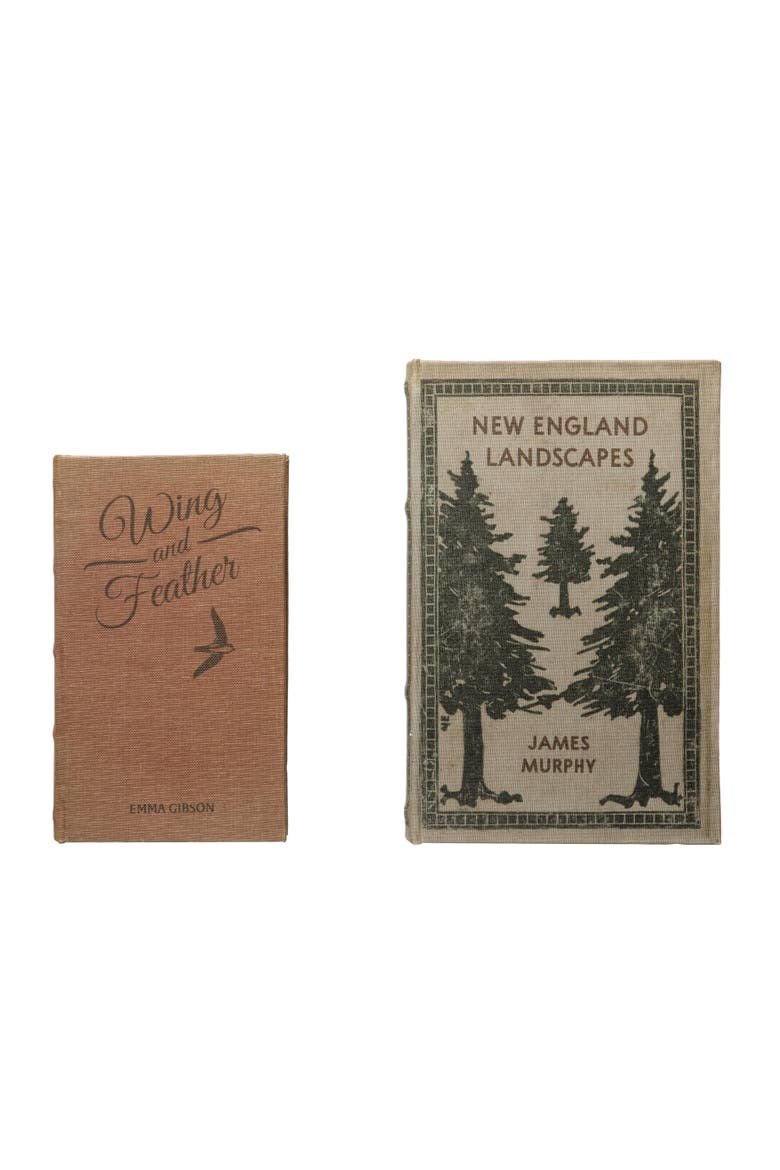 MDF & Canvas Book Storage Boxes, Set of 2 "New England Landscapes", Main, color, Green