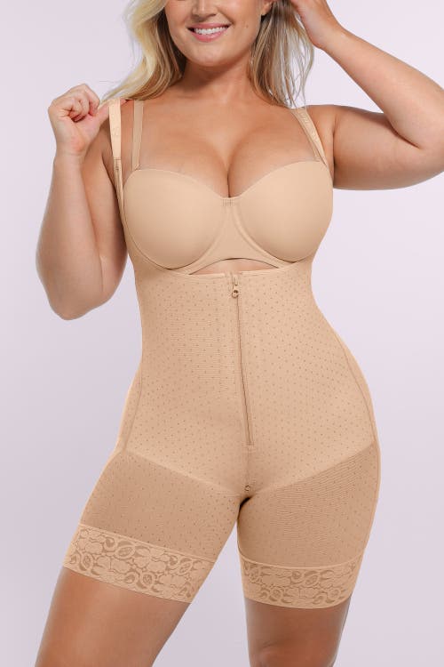 Shapellx Airslim Open Bust Polka Dot Bodysuit In Brown