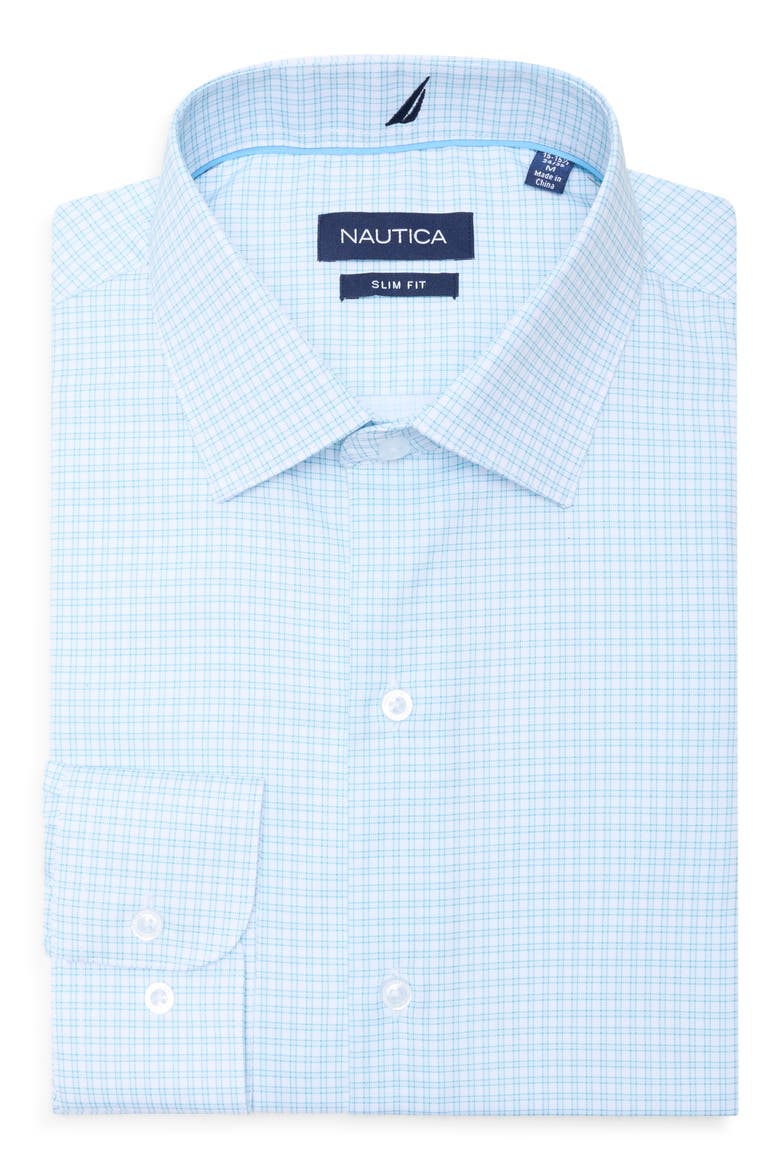 Slim Fit Grid Print Dress Shirt, Alternate, color, TURQUOISE