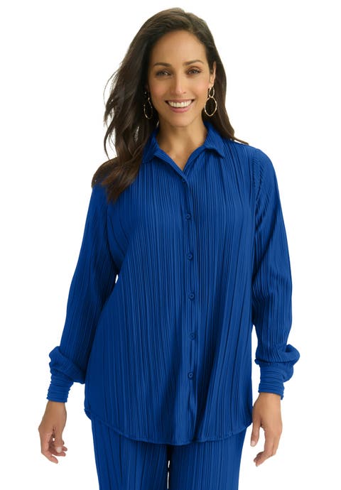 Plisse Button-Front Blouse (Plus Available)