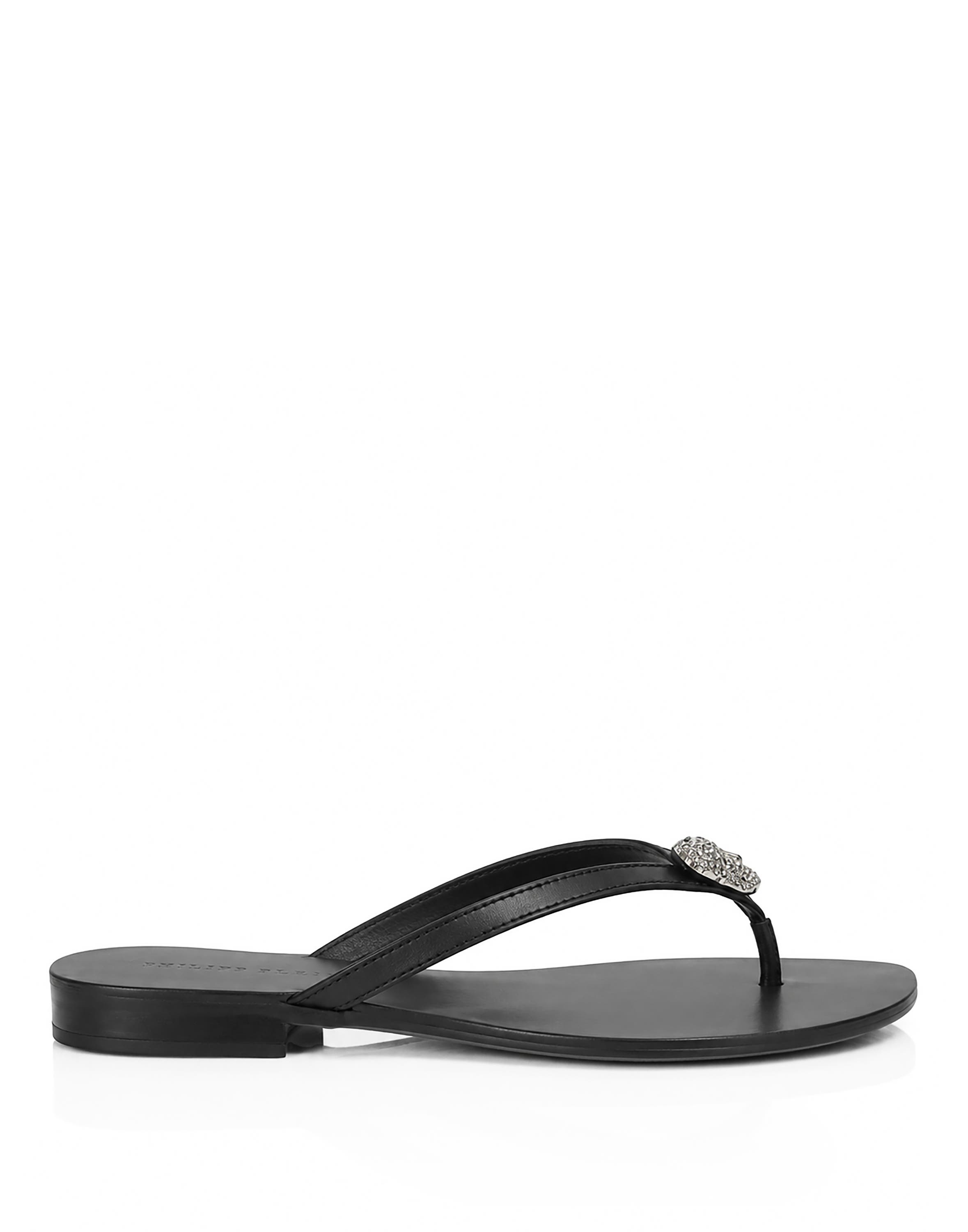 Nappa Flip Flop Sandals Crystal Skull Women, Alternate, color, black
