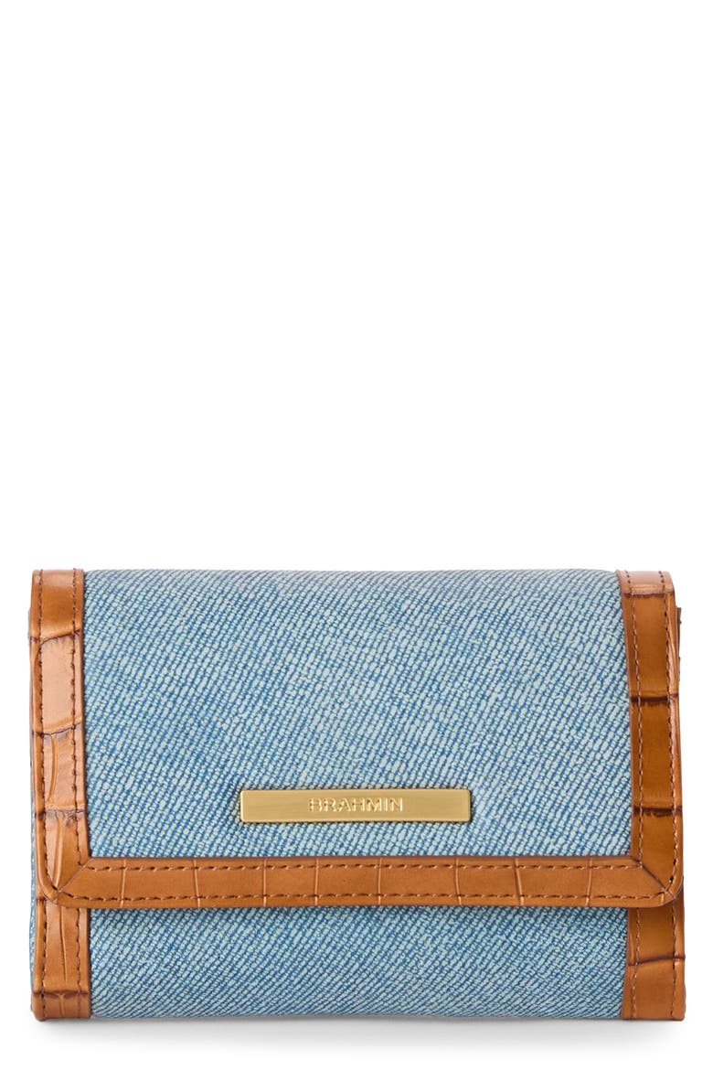 Kerra Denim & Croc Embossed Leather Wallet, Main, color, DENIM