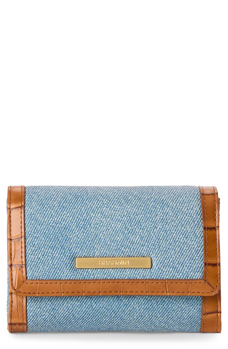Brahmin Kerra Denim & Croc Embossed Leather Wallet, Main, color, Denim