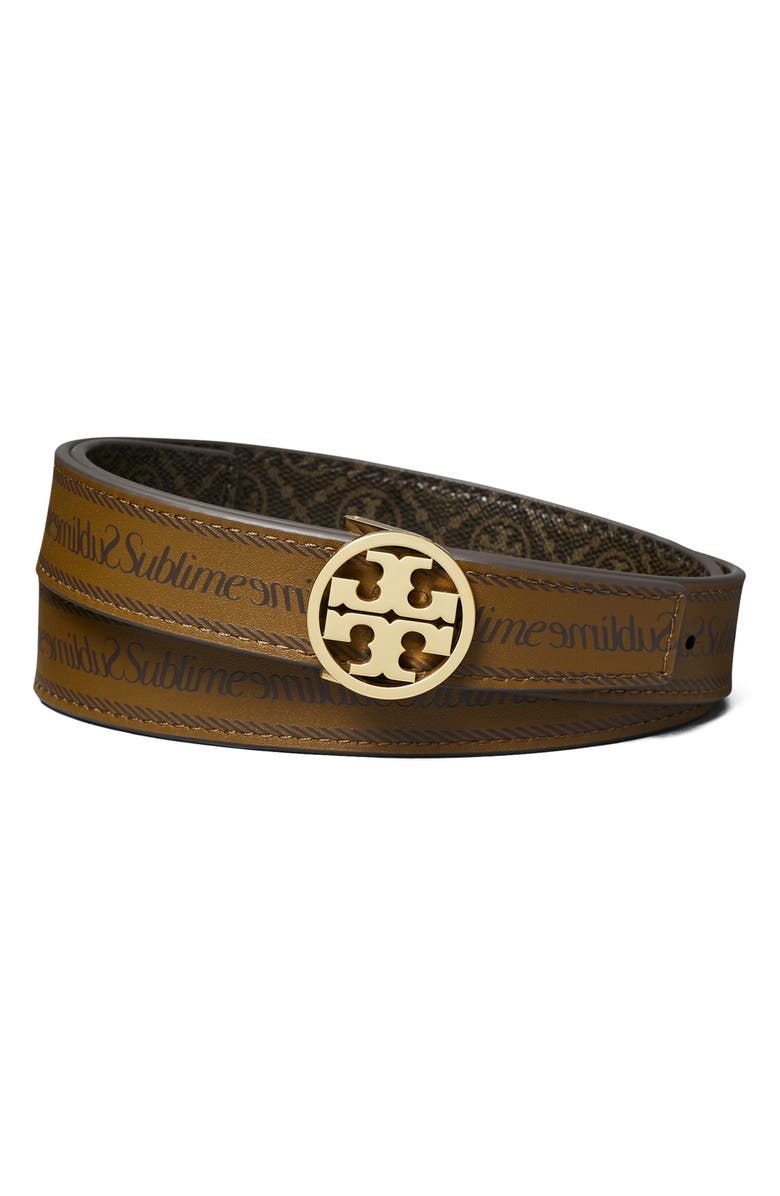 Tory Burch Reversible Leather Belt, Alternate, color, French Press / Gold