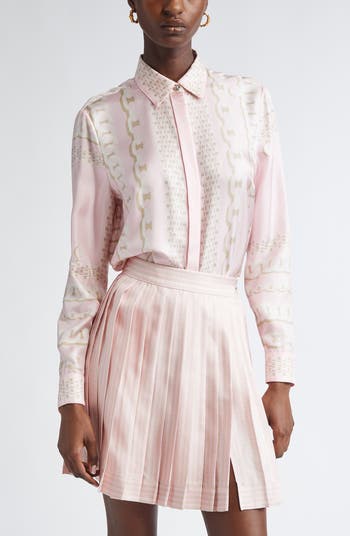 Treasure Print Silk Button-Up Shirt