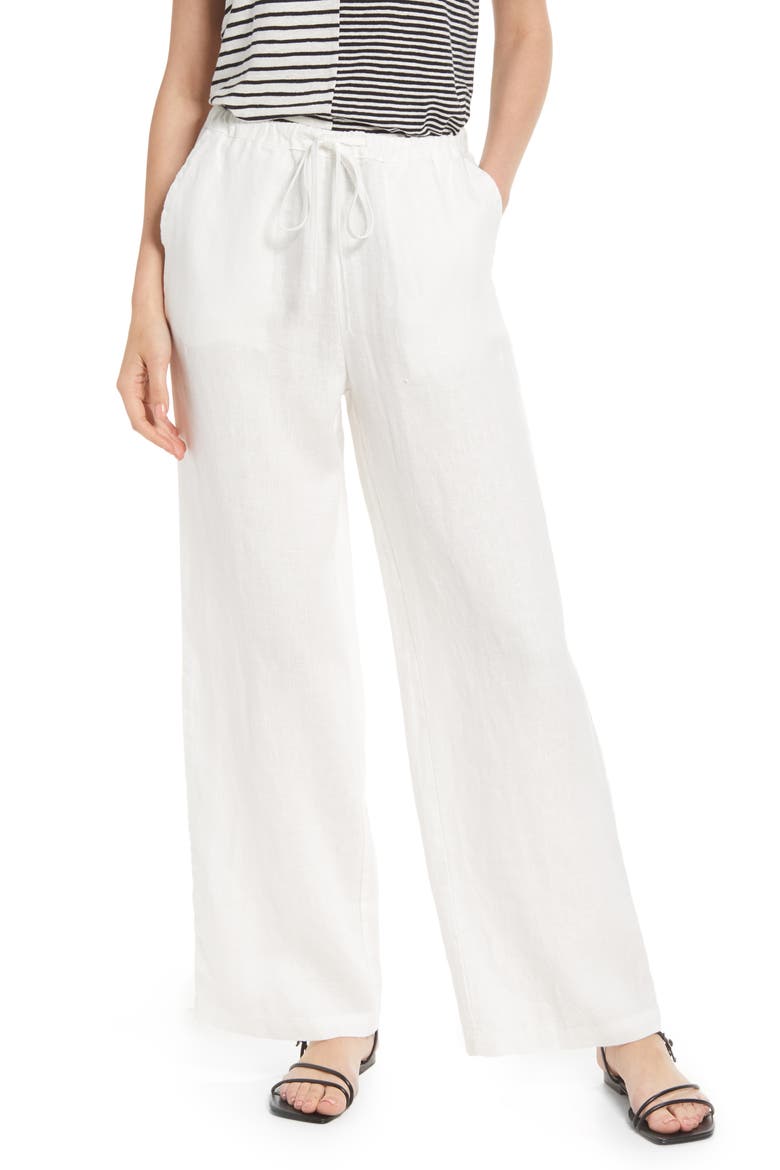 Emmie Drawstring Linen Pants, Main, color, WHITE