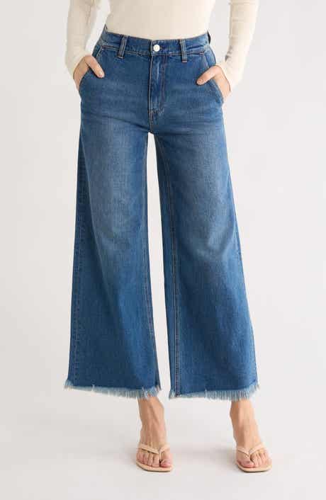 Alice + Olivia Emory High Waist Fray Hem Wide Leg Jeans