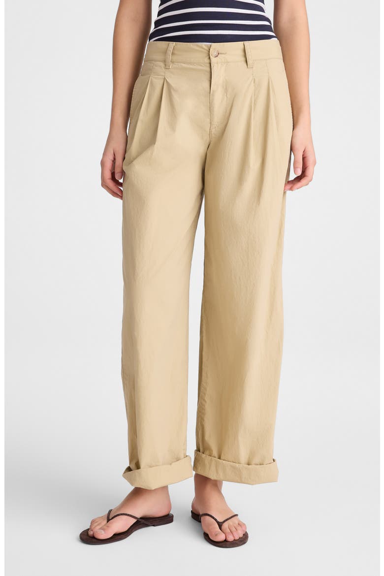 The Everyday Pleated Cotton Poplin Trousers, Main, color, FENNEL SEED