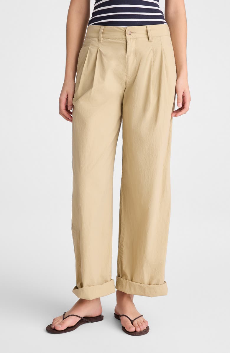 Madewell The Everyday Pleated Cotton Poplin Trousers, Main, color, Fennel Seed