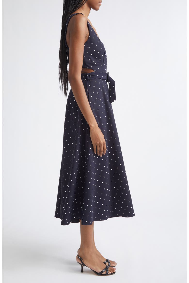 Orielle Polka Dot Midi Dress, Alternate, color, NAVY