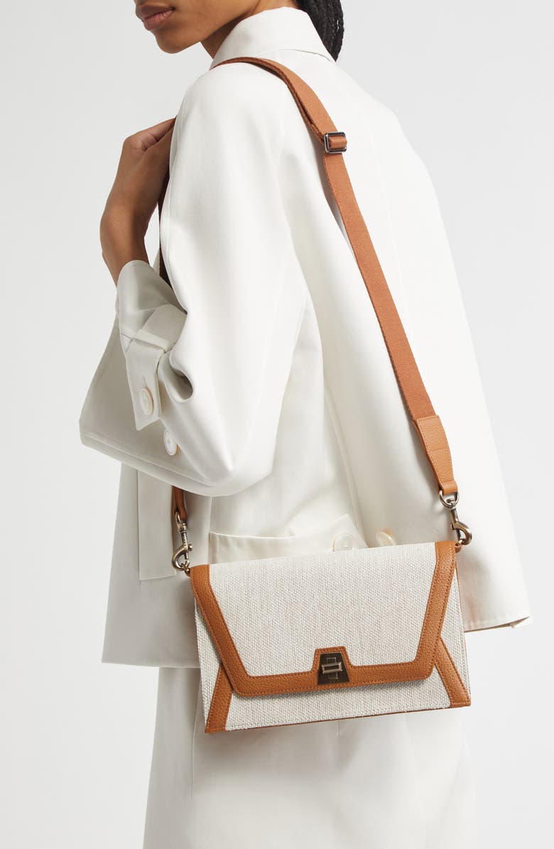 Akris Anouk Canvas & Calfskin Shoulder Bag, Alternate, color, Stucco/ Cuoio