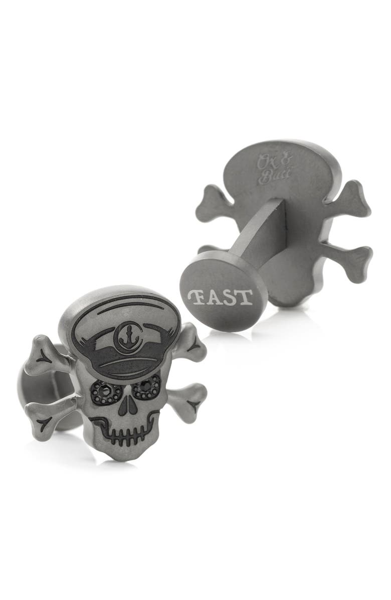 Cufflinks, Inc. Hold Fast Skull & Bones Cuff Links, Alternate, color, Gunmetal