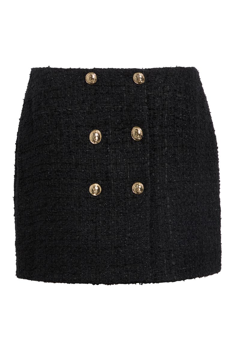 Button Cotton Blend Tweed Miniskirt, Main, color, 0PA BLACK