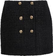 Balmain Button Cotton Blend Tweed Miniskirt