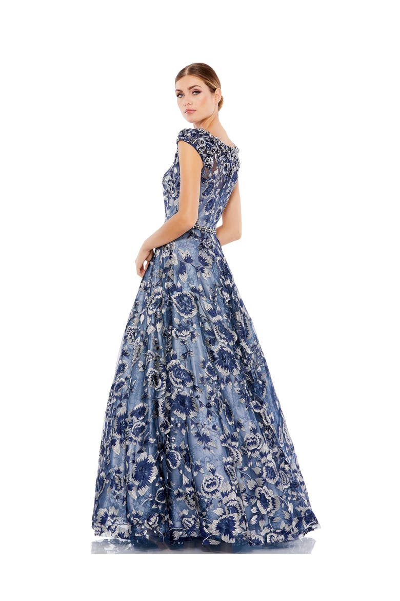 Embellished Cap Sleeve High Neck Ballgown, Alternate, color, Blue