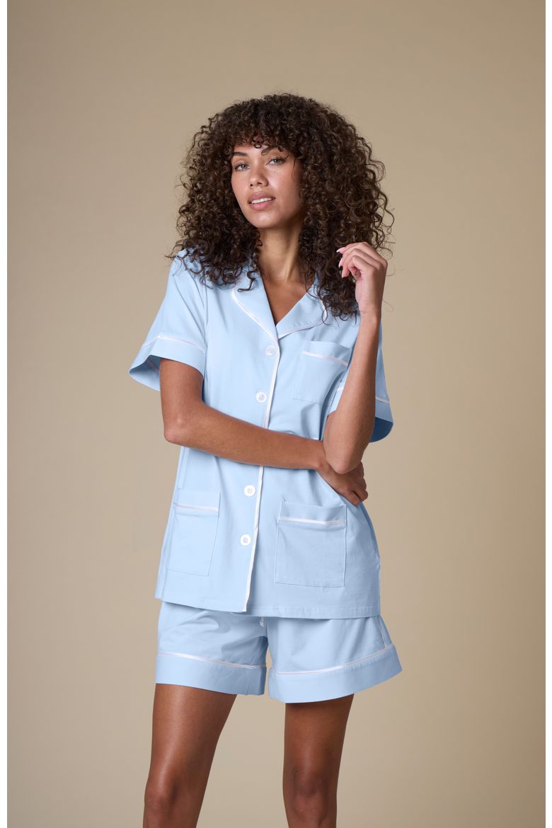 Luxe Stretch Cotton Short Set, Main, color, Mist Blue