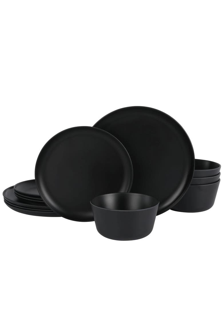 Fairhope 12 Piece Melamine Round Dinnerware Set, Main, color, Black