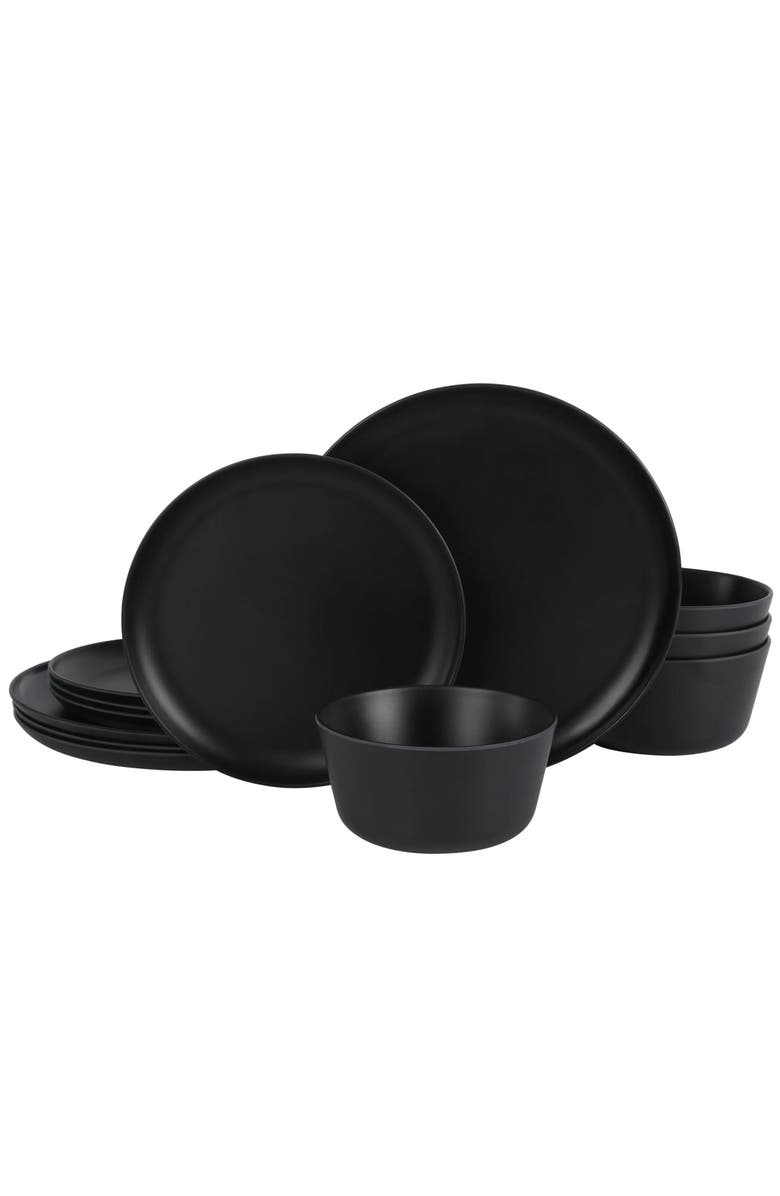 Gibson Home Fairhope 12 Piece Melamine Round Dinnerware Set, Main, color, Black