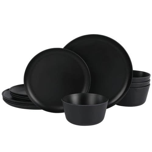 Gibson Home Fairhope 12 Piece Melamine Round Dinnerware Set In Black