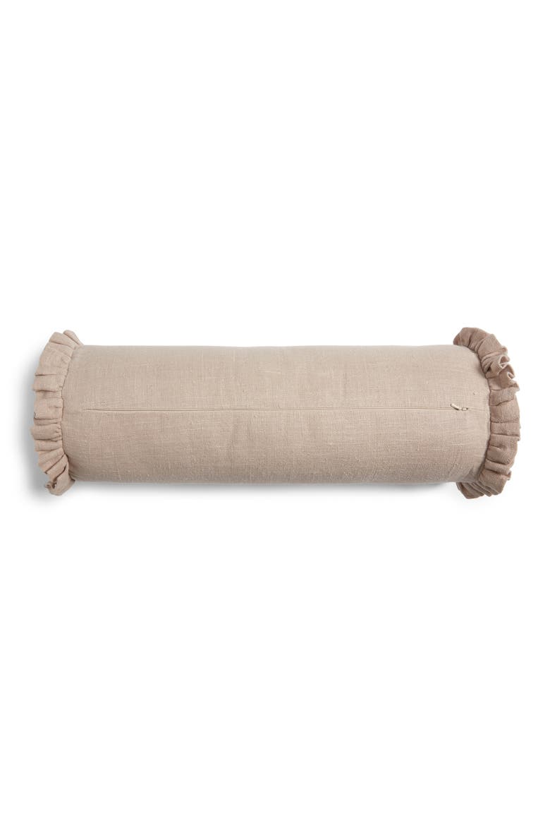 Round Linen Bolster Pillow, Alternate, color, TAN THREAD