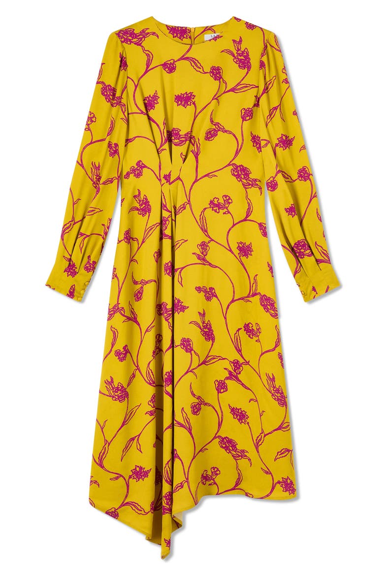 Henrietta Flower Bracelet Sleeve Asymmetric Hem Dress, Alternate, color, YELLOW MULTI