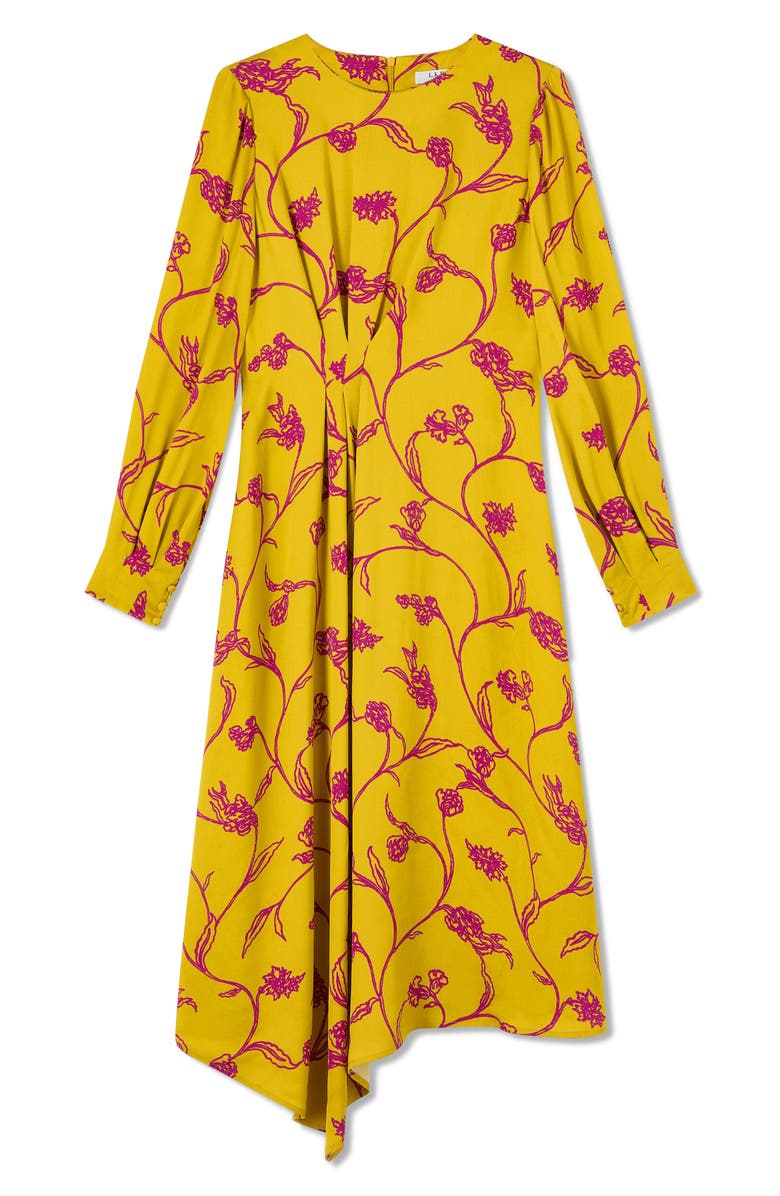 LK Bennett Henrietta Flower Bracelet Sleeve Asymmetric Hem Dress, Alternate, color, 
