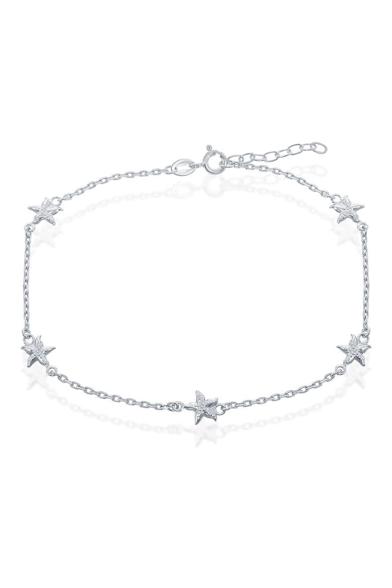 Sterling Silver Starfish Station Chain Anklet, Main, color, SILVER
