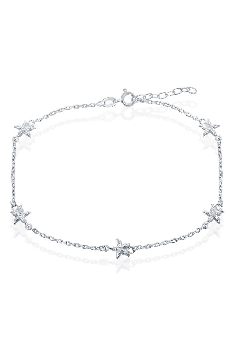 SIMONA Sterling Silver Starfish Station Chain Anklet, Main, color, 