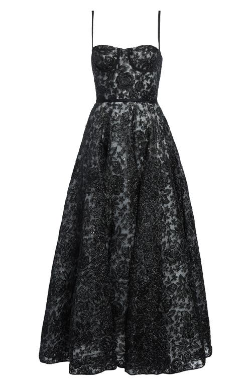 Giambattista Valli Sequin Floral Embroidered Corset Dress In Black