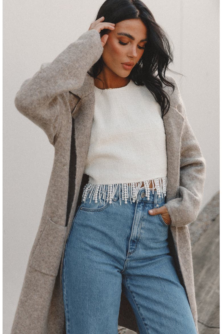 Skylar Open Front Longline Cardigan, Alternate, color, TAUPE